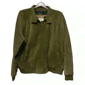 Men’s Vtg ORVIS Sporting Traditions LEATHER Jacket Coat sz XL Zip Up Olive Green